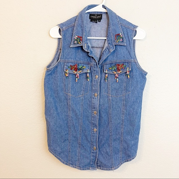 Vintage Carole Little Sleeveless Beaded Chambray Top Western‎ Rodeo - Picture 1 of 3